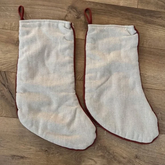 Studio McGee Cream Stockings with Burgundy Trim - Picture 1 of 2